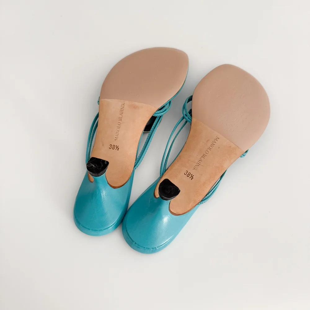 MANOLO BLAHNIK ネイビー 系ビジュー ミュール Manolo Blahnik - Iacopo Blue,Teal & Black Snakeskin Mule, 70mm
